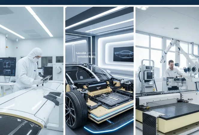 A mosaic or montage image showing applications of ROHACELL foam in aerospace, automotive racing, and medical devices.