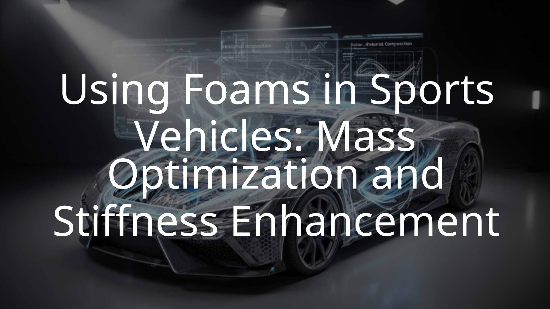 High-performance sports car chassis with structural foam core integration, advanced composite materials, sleek design, engineering diagram overlay, modern and technical vibe.